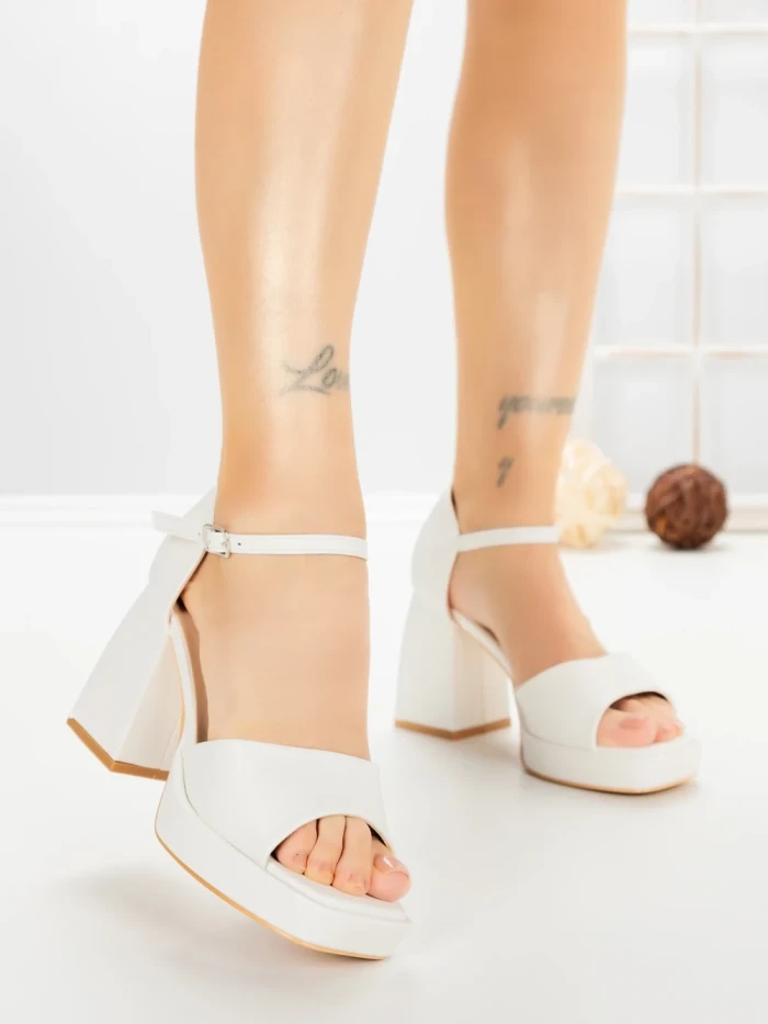Sandale Dama cu Toc Gros DD-200 WHITE | EMAS