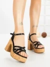 Sandale Dama cu Toc Gros WW-50 BLACK | EMAS