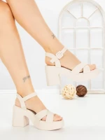 Sandale Dama cu Toc Gros si Platforma A68350 BEIGE | ANDERINA