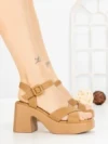 Sandale Dama cu Toc Gros si Platforma A68350 CAMEL | ANDERINA