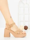 Sandale Dama cu Toc Gros si Platforma A68350 KHAKI | ANDERINA