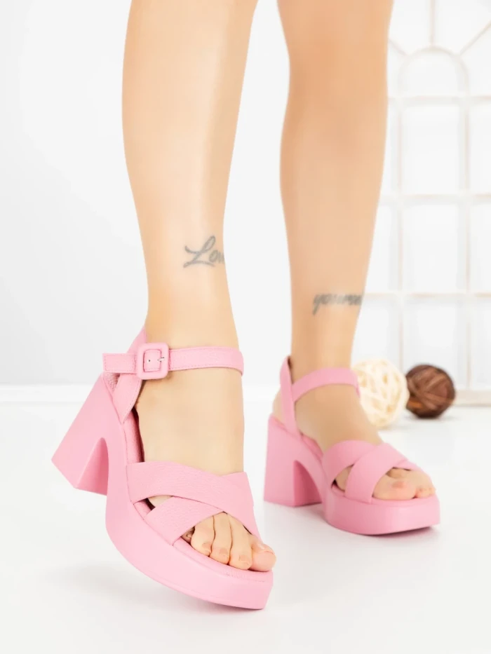 Sandale Dama cu Toc Gros si Platforma A68350 PINK | ANDERINA