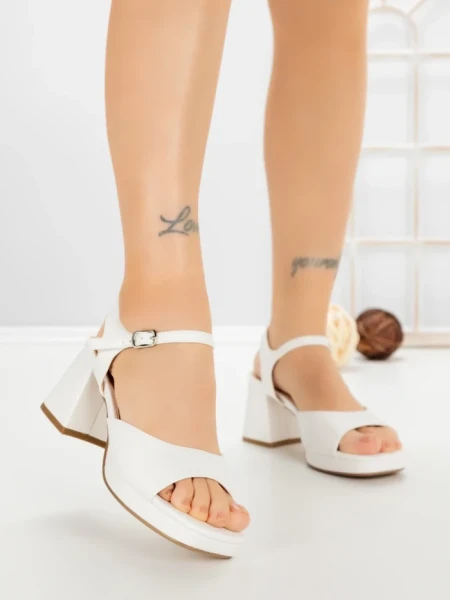 Sandale Dama cu Toc Gros JM168F BLANCO | ANNALISE