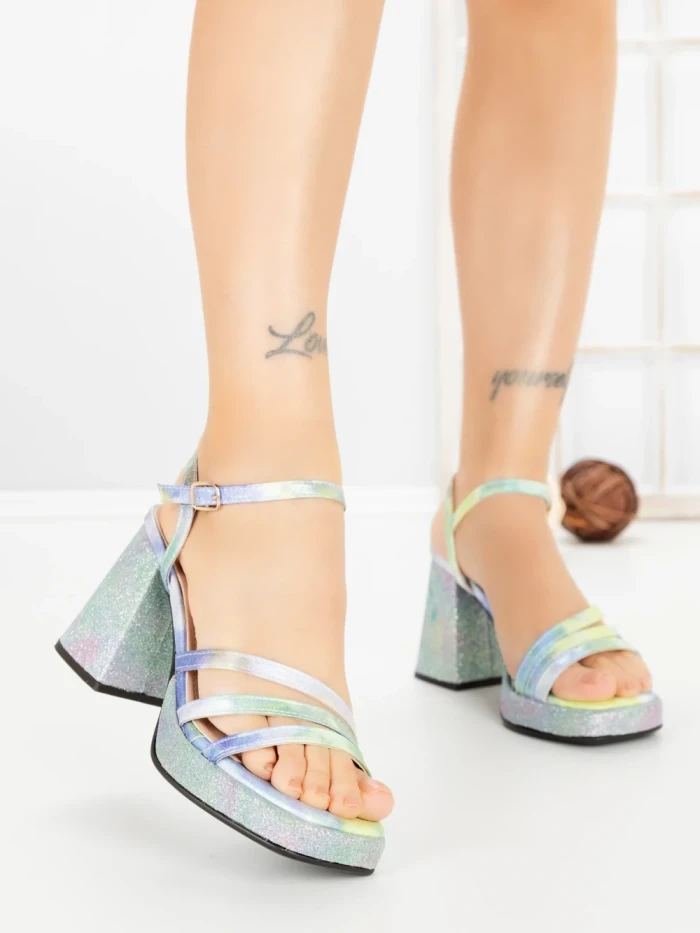 Sandale Dama cu Toc Gros si Platforma JM179E GREEN | ANNALISE