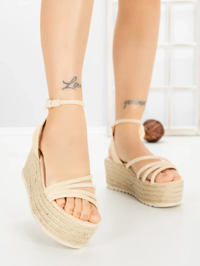 Sandale Dama cu Platforma R-01 BEIGE | GOWIN