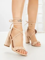 Sandale Dama cu Toc Gros F217 NUDE | GOWIN