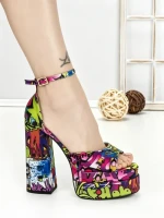 Sandale Dama cu Toc Gros si Platforma 9288-2 RED-YELLOW | CHERIE