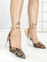 Pantofi cu Toc Gros 588-138 BLACK-PINK | CHERIE