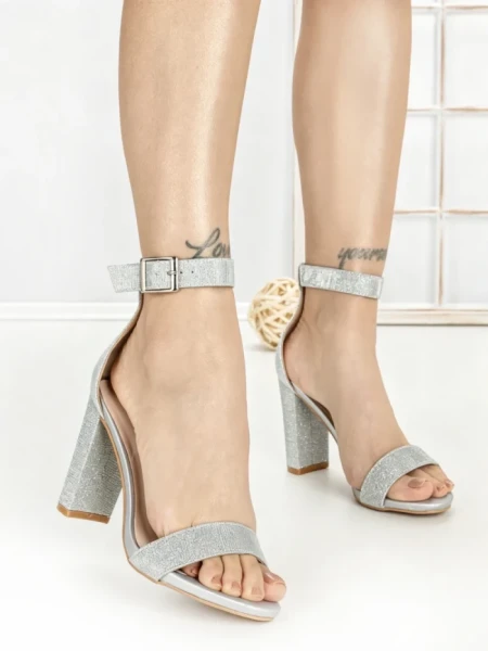 Sandale Dama cu Toc Gros 168-5B SILVER | CHERIE