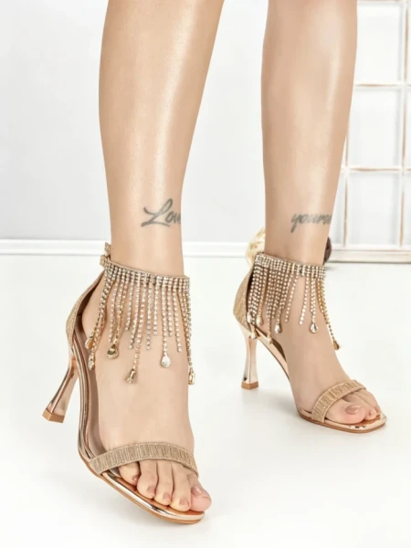 Sandale Dama cu Toc Subtire J-205 CHAMPAGNE | CHERIE