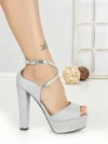 Sandale Dama cu Toc Gros si Platforma SQ-51 SILVER | CHERIE