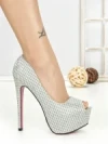 Pantofi cu Toc si Platforma SQ-102 SILVER | CHERIE