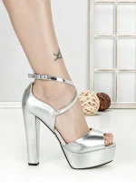 Sandale Dama cu Toc Subtire si Platforma SQ-100 SILVER | CHERIE