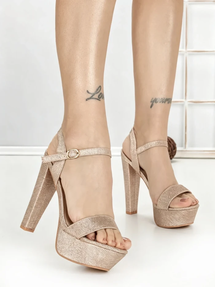Sandale Dama cu Toc Gros si Platforma J-212A CHAMPAGNE | CHERIE