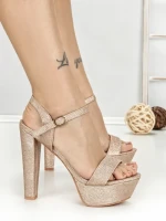 Sandale Dama cu Toc Gros si Platforma J-212A CHAMPAGNE | CHERIE