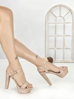 Sandale Dama cu Toc Gros si Platforma J-212A CHAMPAGNE | CHERIE
