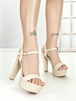 Sandale Dama cu Toc Gros si Platforma J-212 BEIGE | CHERIE