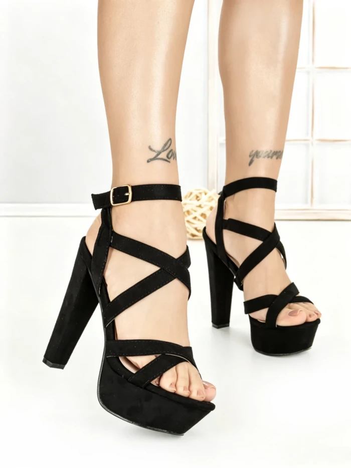 Sandale Dama cu Toc Gros si Platforma 168-1 BLACK | CHERIE