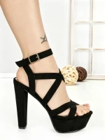 Sandale Dama cu Toc Gros si Platforma 168-1 BLACK | CHERIE