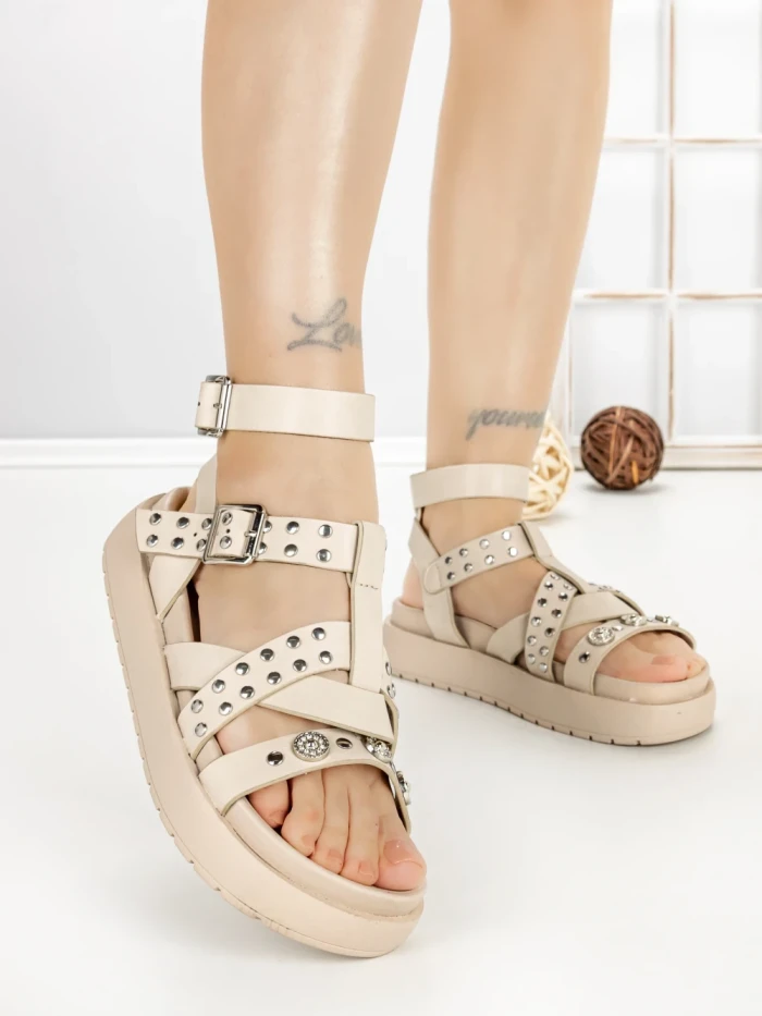 Sandale Dama cu Talpa Joasa MT537 BEIGE | GOWIN