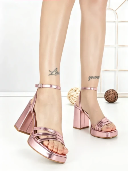 Sandale Dama cu Toc Gros si Platforma LN-49 PINK | STEPHAN