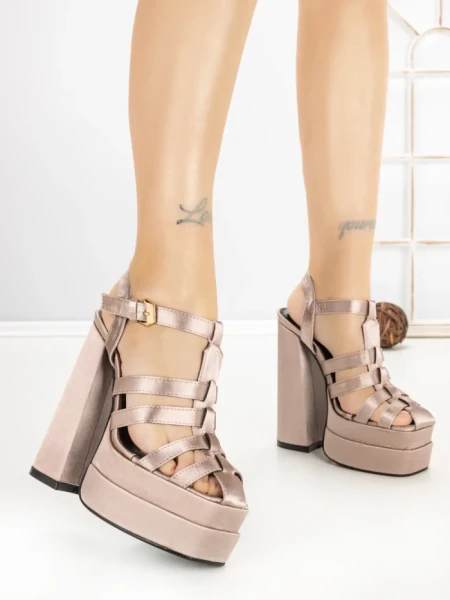 Sandale Dama cu Toc Gros si Platforma P-1287 CHAMPAGNE | STEPHAN