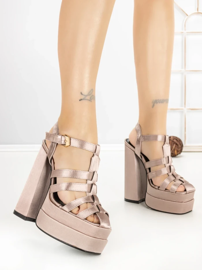 Sandale Dama cu Toc Gros si Platforma P-1287 CHAMPAGNE | STEPHAN