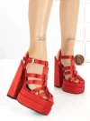 Sandale Dama cu Toc Gros si Platforma P-1287 RED | STEPHAN