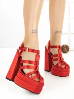 Sandale Dama cu Toc Gros si Platforma P-1287 RED | STEPHAN