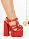 Sandale Dama cu Toc Gros si Platforma P-1287 RED | STEPHAN