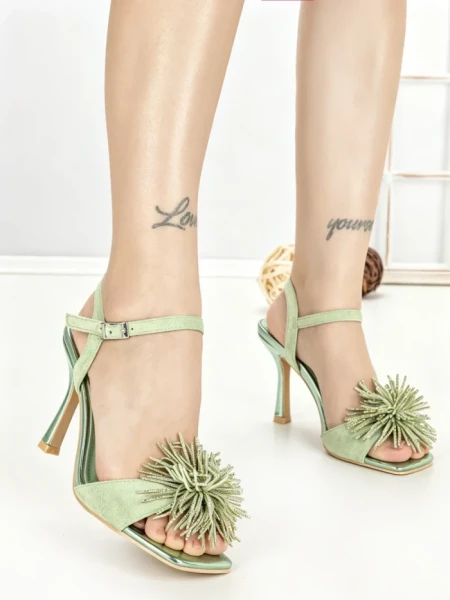 Sandale Dama cu Toc Subtire P-1345 GREEN | STEPHAN