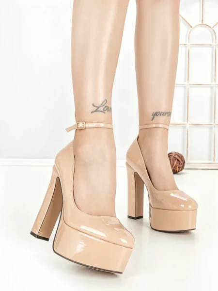 Pantofi cu Toc Gros si Platforma C-240 BEIGE | STEPHAN