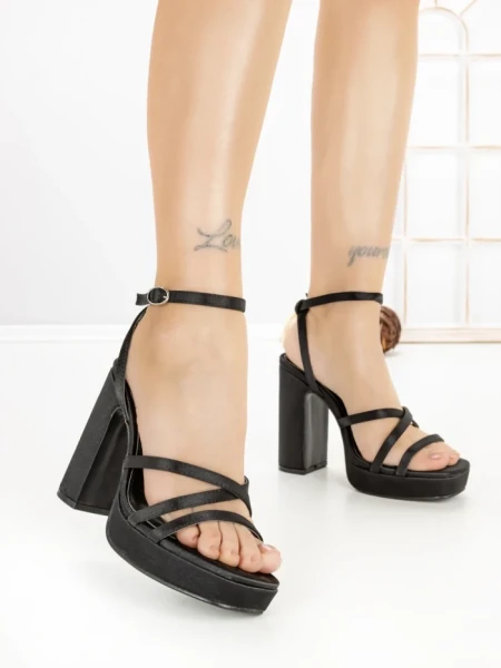 Sandale Dama cu Toc Gros si Platforma QQ-112 BLACK | STEPHAN