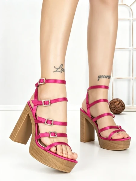 Sandale Dama cu Toc Gros si Platforma Y328-52 FUCSIA | FESTISIMO