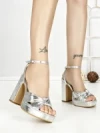 Sandale Dama cu Toc Gros si Platforma QQ-113 SILVER | STEPHAN