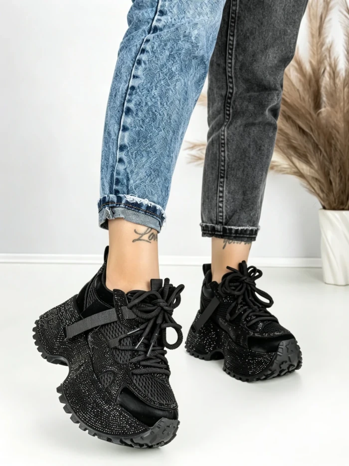 Pantofi Sport Dama cu Platforma 6580-8 BLACK | MEI