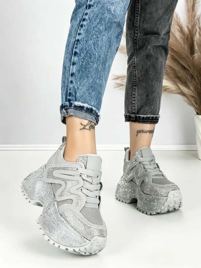 Pantofi Sport Dama cu Platforma 6580-2 SILVER | MEI