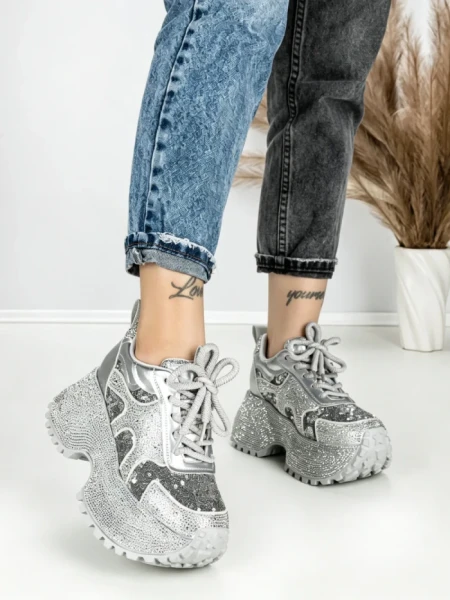 Pantofi Sport Dama cu Platforma 6580-5 SILVER | MEI
