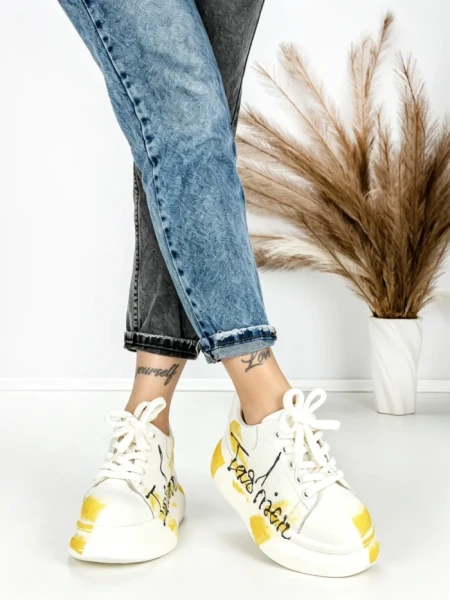 Pantofi Sport Dama din piele naturala 719-3 YELLOW | PANTOFUL