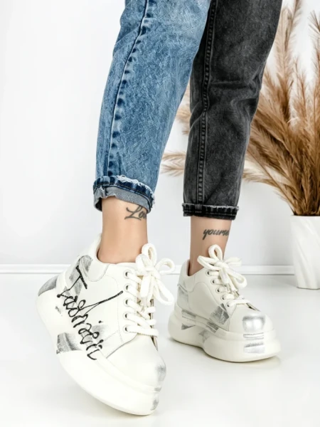 Pantofi Sport Dama din piele naturala 719-3 SILVER | PANTOFUL
