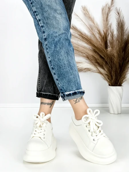 Pantofi Sport Dama din piele naturala 719-1 WHITE | PANTOFUL
