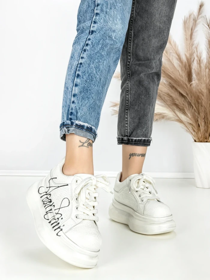 Pantofi Sport Dama din piele naturala 719-2 SILVER | PANTOFUL