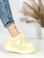 Pantofi Sport Dama din piele naturala 719-2 YELLOW | PANTOFUL