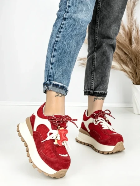 Pantofi Sport Dama din piele naturala 3651-3 RED | PANTOFUL