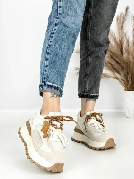 Pantofi Sport Dama din piele naturala 3651-3 BEIGE | PANTOFUL