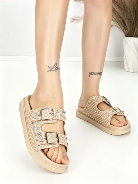 Papuci Dama cu Talpa Joasa BE-109 BEIGE | BEUE SHOES