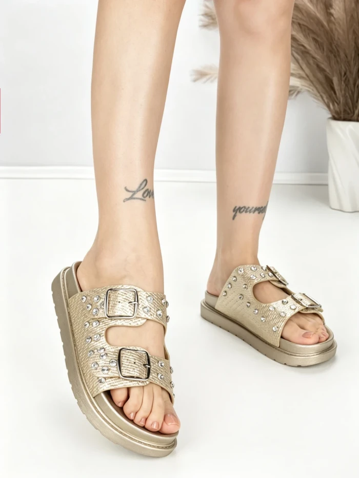 Papuci Dama cu Talpa Joasa BE-109 GOLD | BEUE SHOES