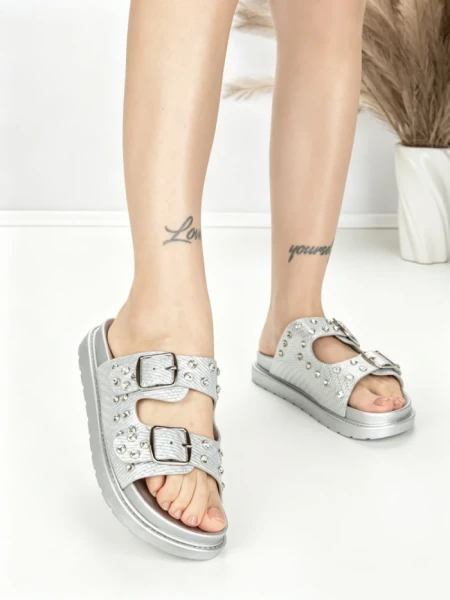 Papuci Dama cu Talpa Joasa BE-109 SILVER | BEUE SHOES