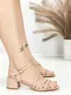 Sandale Dama cu Toc Gros BE-6009 PINK | BEUE SHOES