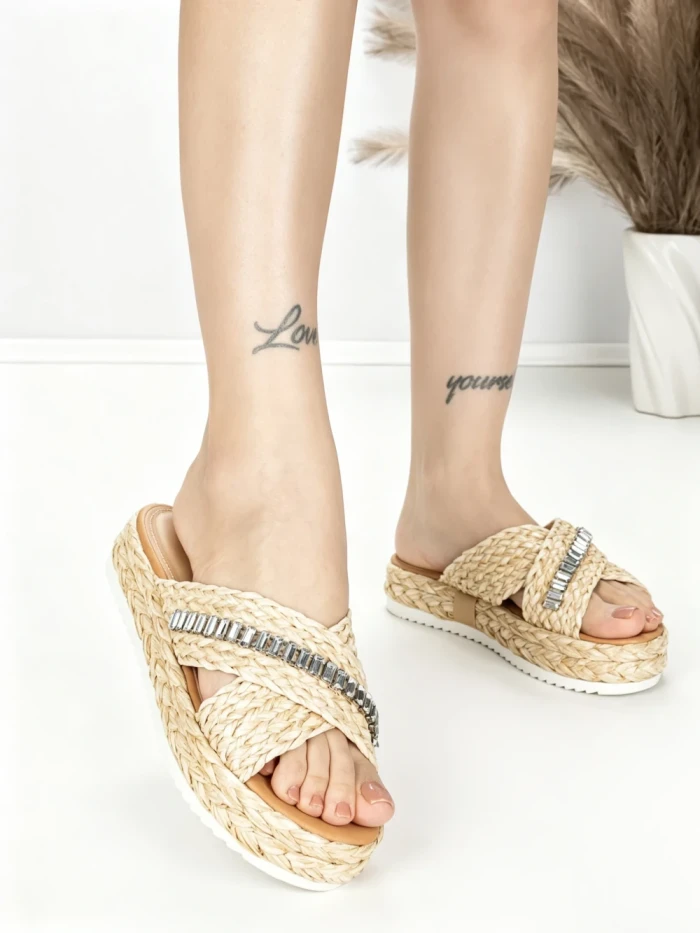 Papuci Dama cu Talpa Joasa BE-6077 BEIGE | BEUE SHOES